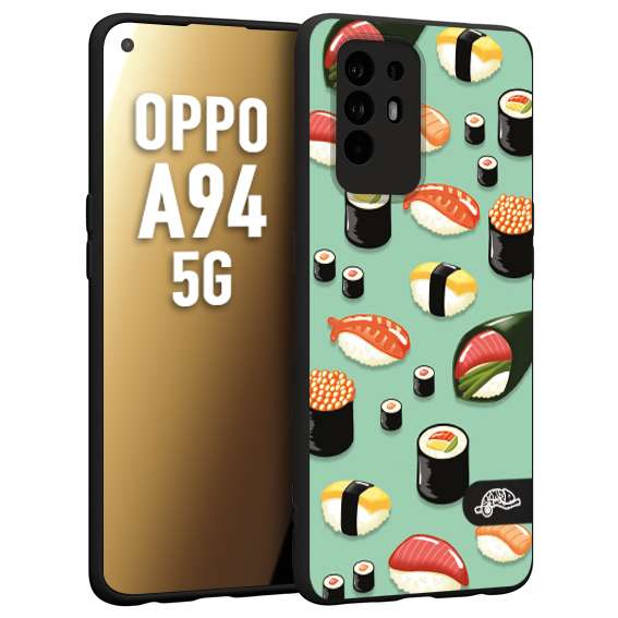 CUSTOMIZZA - Custodia cover nera morbida in tpu compatibile per Oppo A94 5G sushi disegni giapponese nighiri acquamarina verde