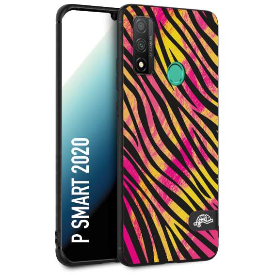 CUSTOMIZZA - Custodia cover nera morbida in tpu compatibile per Huawei P Smart 2020 zebrata maculata a rilievo soft touch donna fucsia gialla