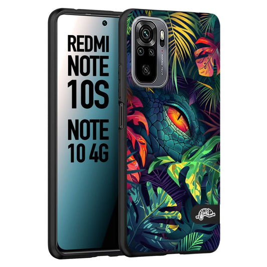 CUSTOMIZZA - Custodia cover nera morbida in tpu compatibile per Xiaomi Redmi Note 10S animali color giungla tropicale occhio di coccodrillo alligatore disegnato