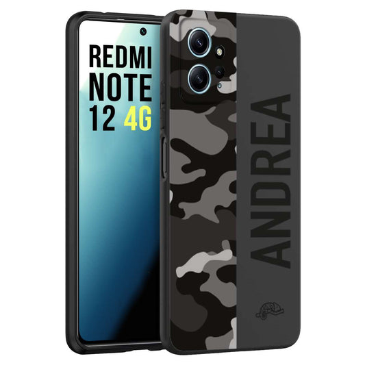 CUSTOMIZZA - Custodia cover nera morbida in tpu compatibile per Xiaomi Redmi Note 12 4G camouflage mimetico militare personalizzata nome