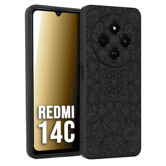 CUSTOMIZZA - Custodia cover nera morbida in tpu compatibile per Xiaomi Redmi 14C mandala nero fiore vedo non vedo donna
