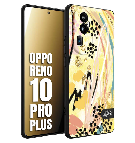 CUSTOMIZZA - Custodia cover nera morbida in tpu compatibile per Oppo Reno 10 PRO PLUS astratti donna flower fantasia estate gialla rosa leopardata