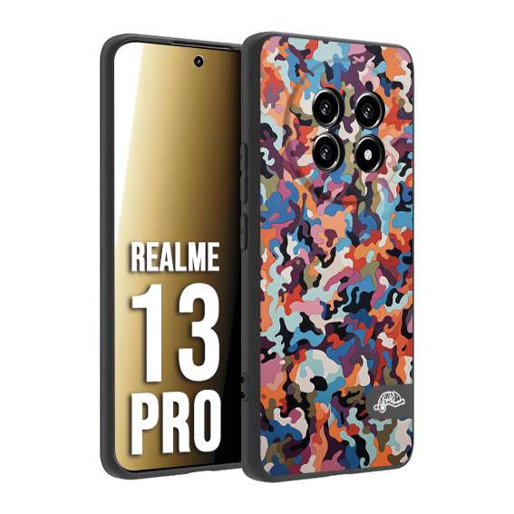 CUSTOMIZZA - Custodia cover nera morbida in tpu compatibile per Realme 13 PRO camouflage mimetico militare moderno blu arancio rosa