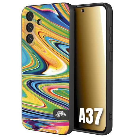 CUSTOMIZZA - Custodia cover nera morbida in tpu compatibile per Samsung A37 colorata fantasia vortice marmo arcobaleno gialla verde blu