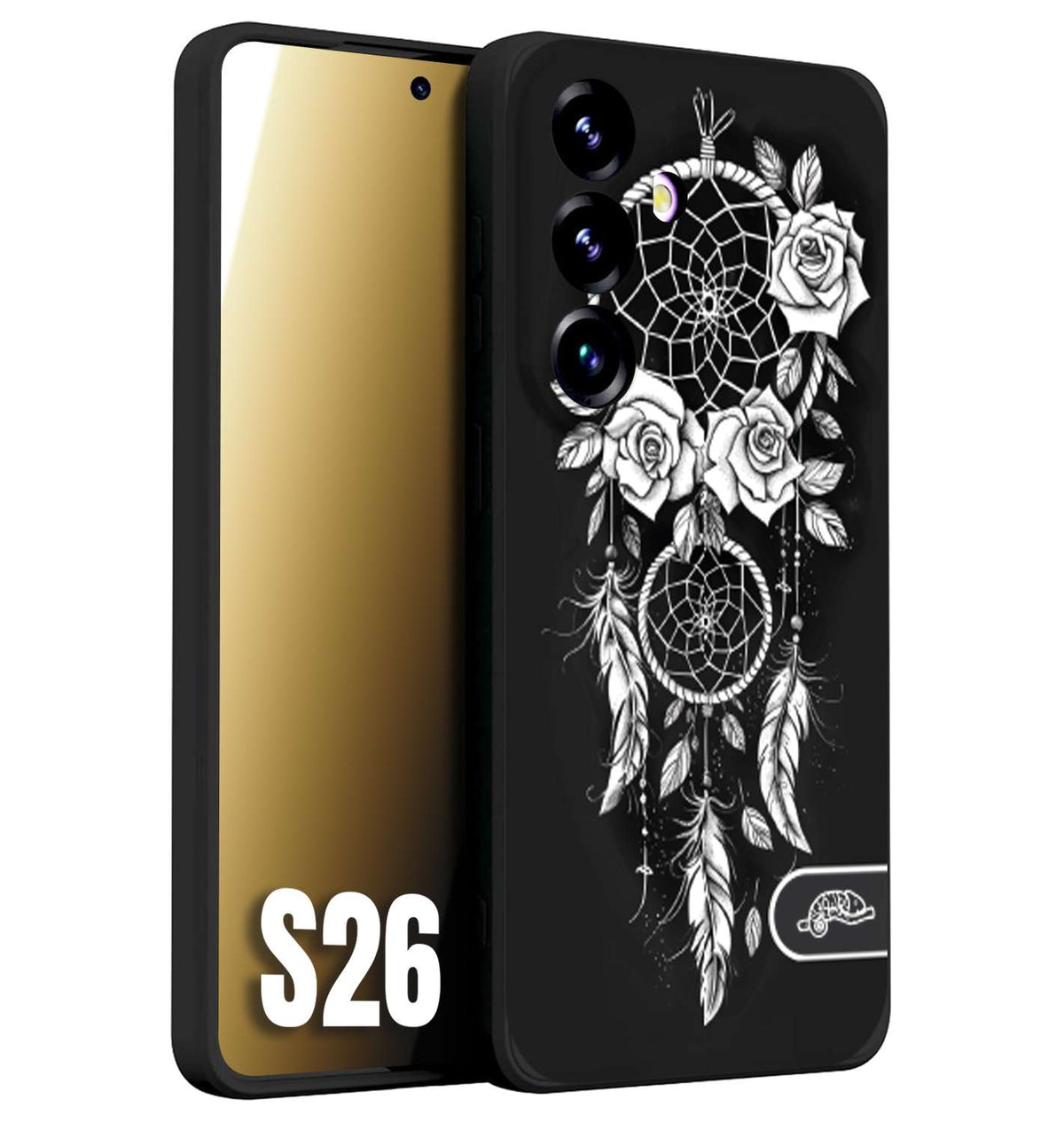 CUSTOMIZZA - Custodia cover nera morbida in tpu compatibile per Samsung S26 acchiappasogni dreamcatcher black and white bianco a rilievo disegnato tattoo tatuaggio