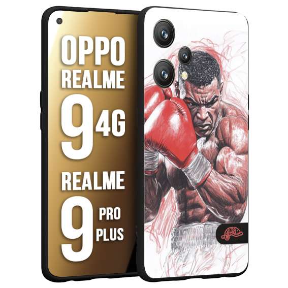 CUSTOMIZZA - Custodia cover nera morbida in tpu compatibile per Realme 9 4G - 9 PRO PLUS pugilato pugili disegno tattoo guantoni boxer pesi massimi iron mike