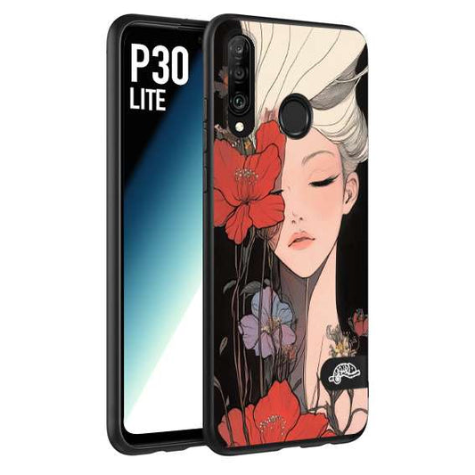 CUSTOMIZZA - Custodia cover nera morbida in tpu compatibile per Huawei P30 LITE woman flower Fantasia Floreale Design Donna e Fiori, Retro Artistico