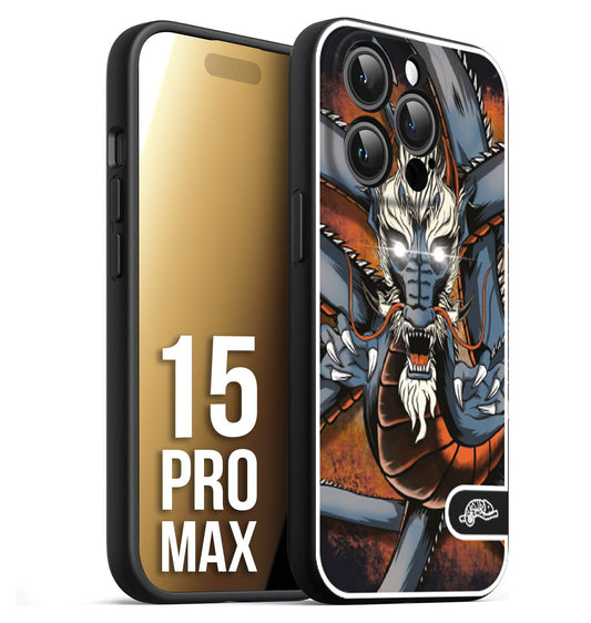 CUSTOMIZZA - Custodia cover nera morbida in tpu compatibile per iPhone 15 PRO MAX drago giapponese tattoo japan dragon