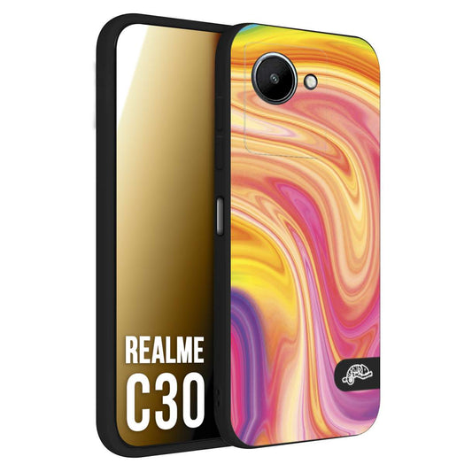 CUSTOMIZZA - Custodia cover nera morbida in tpu compatibile per Realme C30 colorata fantasia vortice marmo onde rosa fucsia gialla