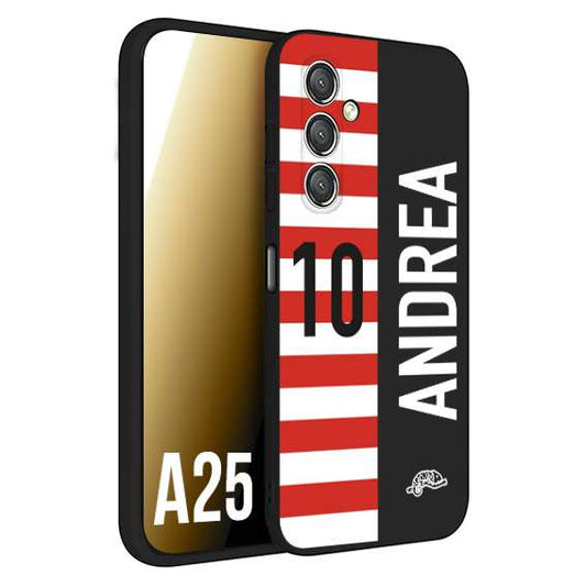 CUSTOMIZZA - Custodia cover nera morbida in tpu compatibile per Samsung A25 personalizzata calcio football nome e numero calciatori bianco rossa