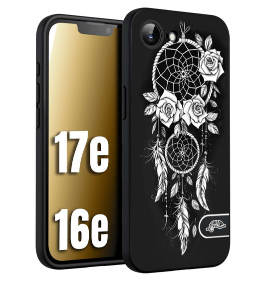 CUSTOMIZZA - Custodia cover nera morbida in tpu compatibile per iPhone 16E - 17E acchiappasogni dreamcatcher black and white bianco a rilievo disegnato tattoo tatuaggio