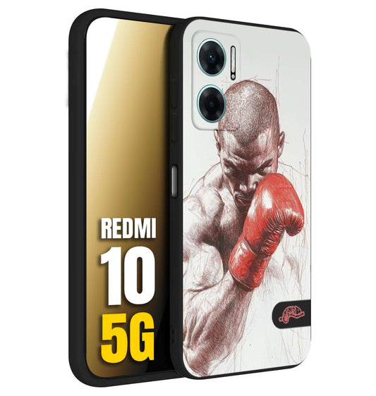 CUSTOMIZZA - Custodia cover nera morbida in tpu compatibile per Xiaomi Redmi 10 5G pugilato pugili disegno tattoo guantoni box sport primo piano