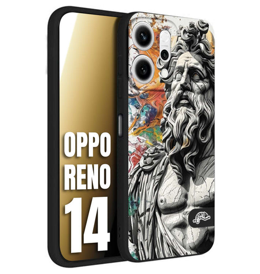 CUSTOMIZZA - Custodia cover nera morbida in tpu compatibile per Oppo Reno 14 statua colorata moderna antico tattoo splash color