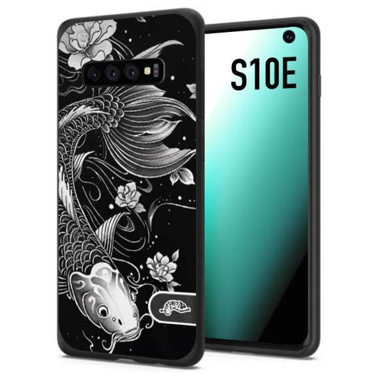 CUSTOMIZZA - Custodia cover nera morbida in tpu compatibile per Samsung S10E carpa koi black and white bianco a rilievo disegnato tattoo tatuaggio