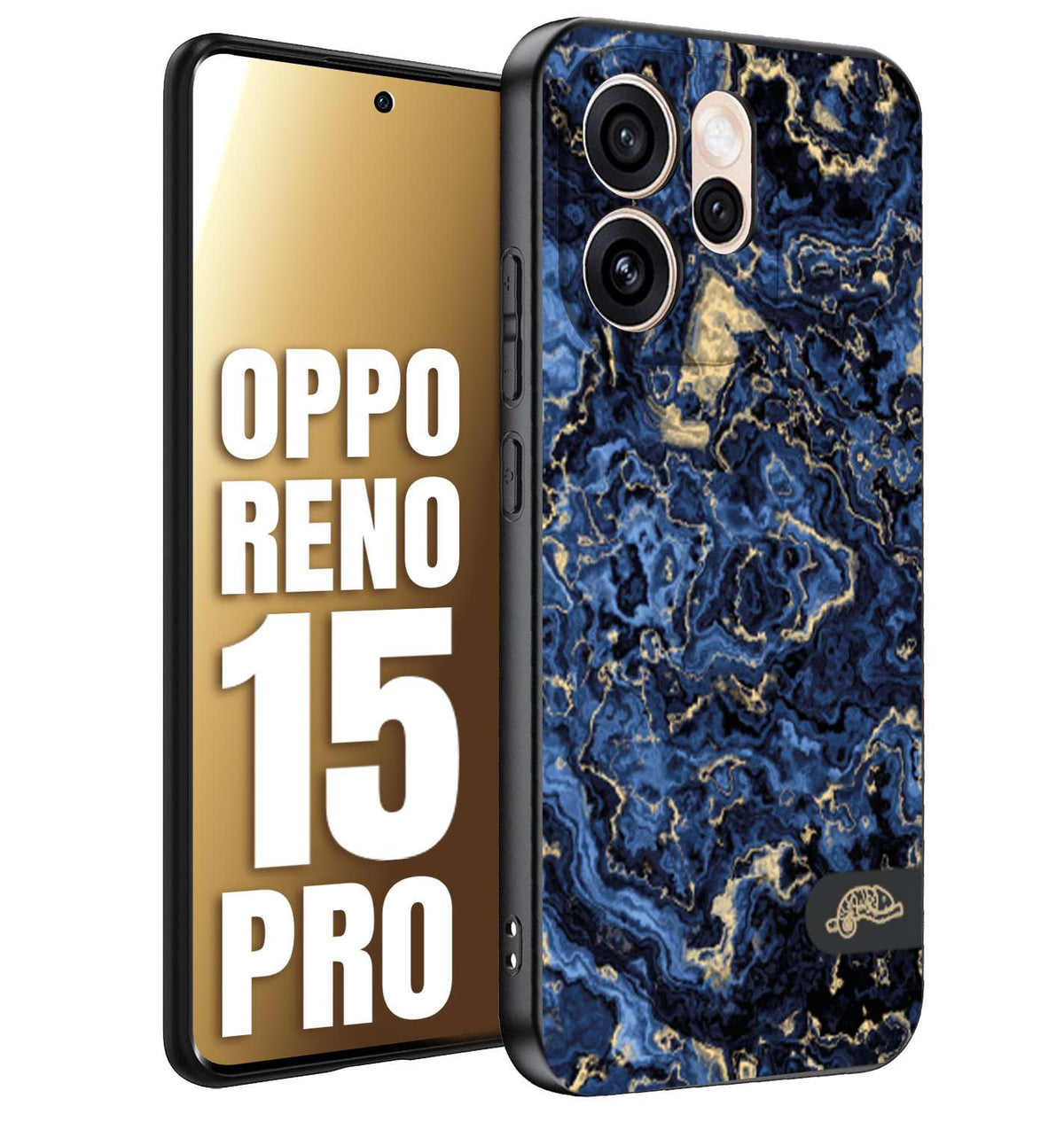 CUSTOMIZZA - Custodia cover nera morbida in tpu compatibile per Oppo Reno 15 PRO effetto marmo marble blu venature dorato psichedelico