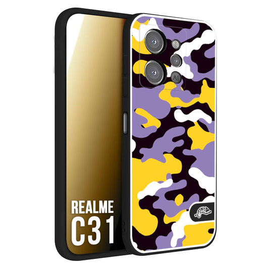 CUSTOMIZZA - Custodia cover nera morbida in tpu compatibile per Oppo Realme C31 camouflage mimetico militare viola lilla giallo