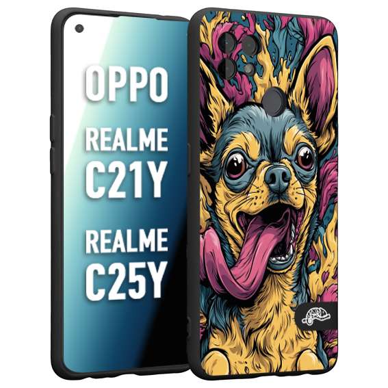 CUSTOMIZZA - Custodia cover nera morbida in tpu compatibile per Realme C21Y - C25Y Chihuahua illustrazione cane pop art cane street art cartone animato