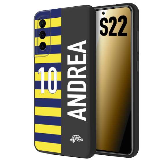 CUSTOMIZZA - Custodia cover nera morbida in tpu compatibile per Samsung S22 personalizzata calcio football nome e numero calciatori giallo blu