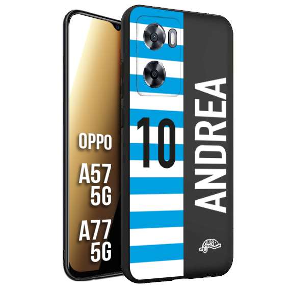 CUSTOMIZZA - Custodia cover nera morbida in tpu compatibile per Oppo A57 5G - A77 5G personalizzata calcio football nome e numero calciatori biancazzurri