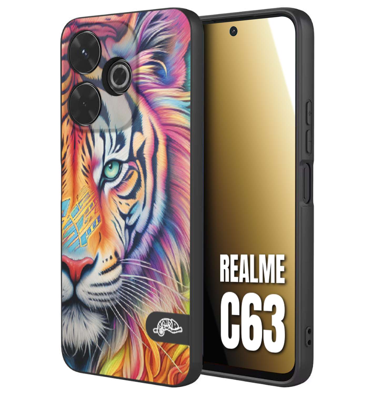 CUSTOMIZZA - Custodia cover nera morbida in tpu compatibile per Realme C63 animali color tigre tiger viso colori vibranti disegnato schizzo