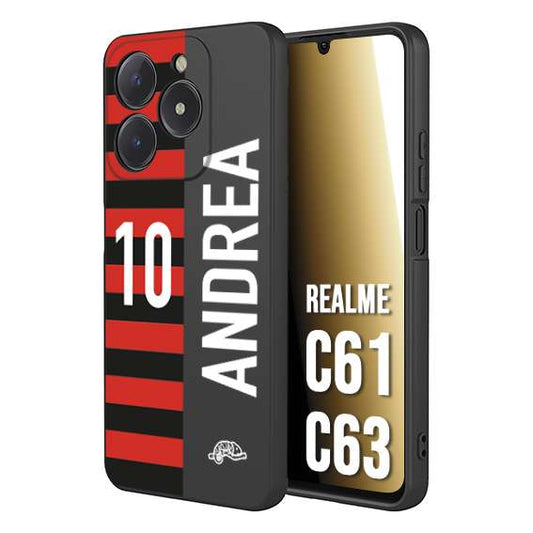 CUSTOMIZZA - Custodia cover nera morbida in tpu compatibile per Oppo C61 - C63 personalizzata calcio football nome e numero calciatori rossonera