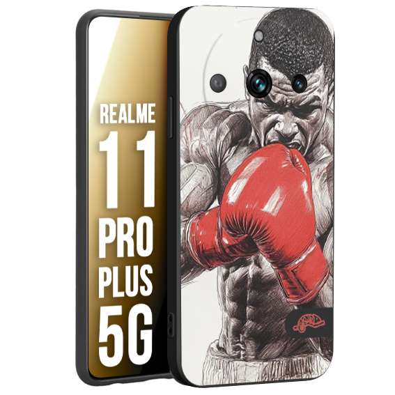 CUSTOMIZZA - Custodia cover nera morbida in tpu compatibile per Realme 11 PRO PLUS 5G pugilato pugili disegno tattoo guantoni box pesi massimi gancio