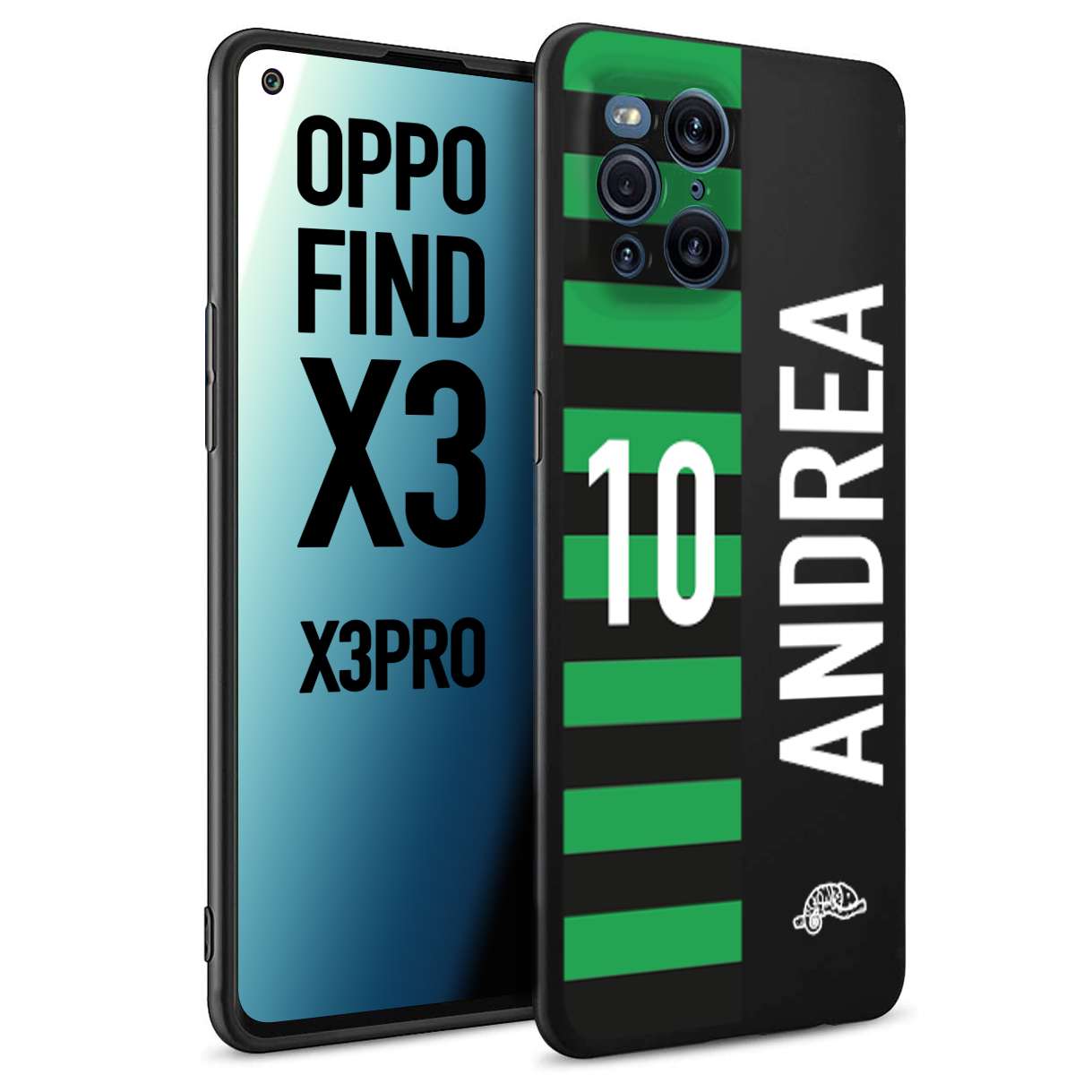 CUSTOMIZZA - Custodia cover nera morbida in tpu compatibile per Oppo Find X3 - Find X3 Pro 5G personalizzata calcio football nome e numero calciatori neroverde