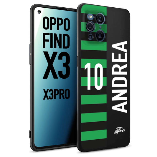 CUSTOMIZZA - Custodia cover nera morbida in tpu compatibile per Oppo Find X3 - Find X3 Pro 5G personalizzata calcio football nome e numero calciatori neroverde