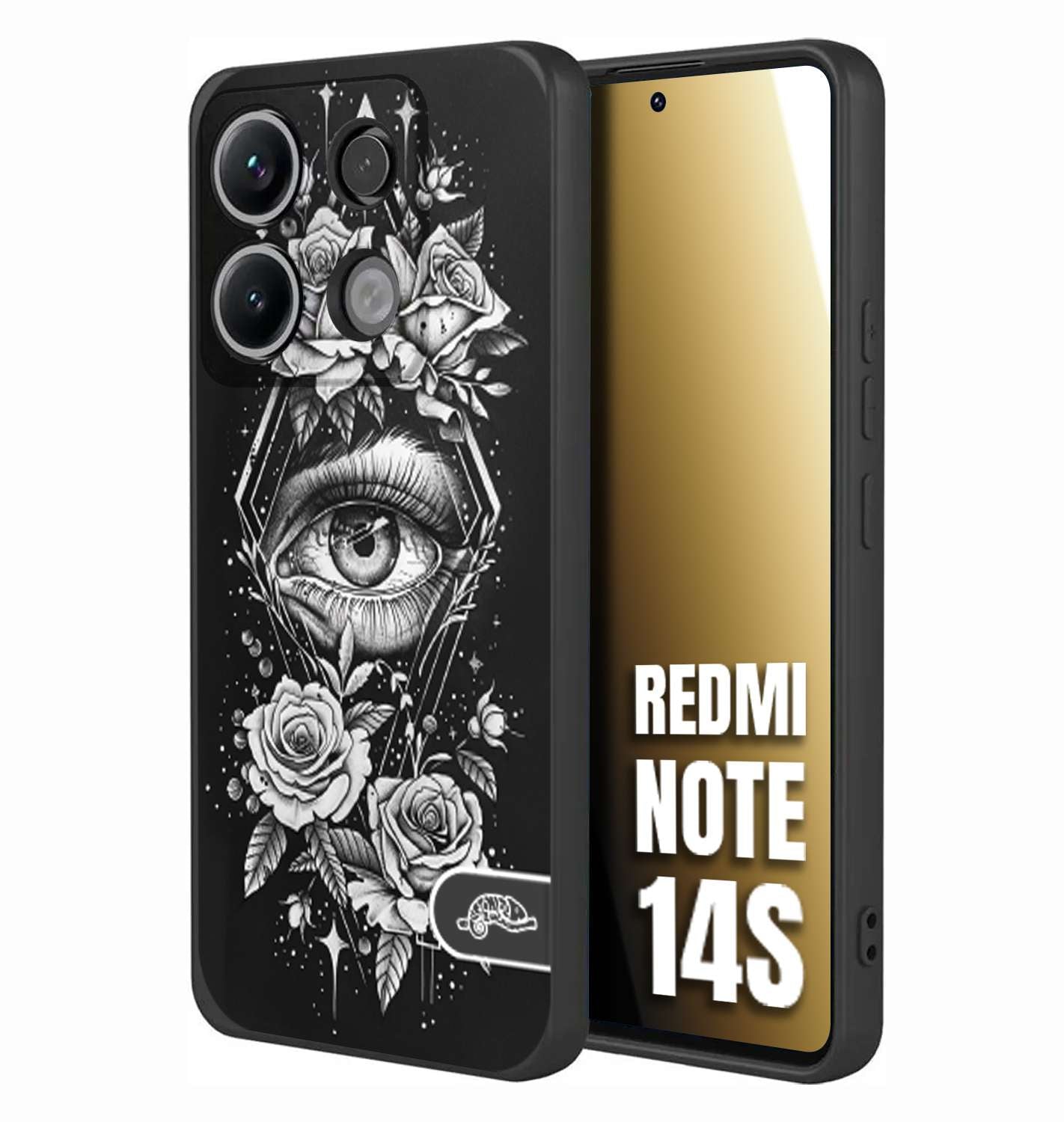 CUSTOMIZZA - Custodia cover nera morbida in tpu compatibile per Xiaomi Redmi Note 14S occhio fiori rombo geometrico black and white bianco a rilievo disegnato tattoo tatuaggio