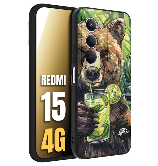 CUSTOMIZZA - Custodia cover nera morbida in tpu compatibile per Xiaomi Redmi 15 4G fiori estate disegnata cocktails animali simpatici orso bear negroni