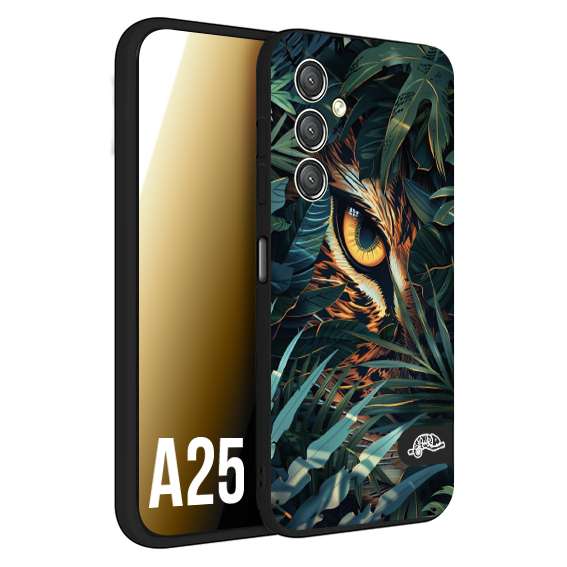 CUSTOMIZZA - Custodia cover nera morbida in tpu compatibile per Samsung A25 animali color giungla tropicale occhio di giaguaro felino disegnato