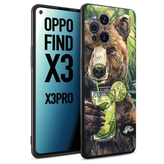CUSTOMIZZA - Custodia cover nera morbida in tpu compatibile per Oppo Find X3 - Find X3 Pro 5G fiori estate disegnata cocktails animali simpatici orso bear negroni