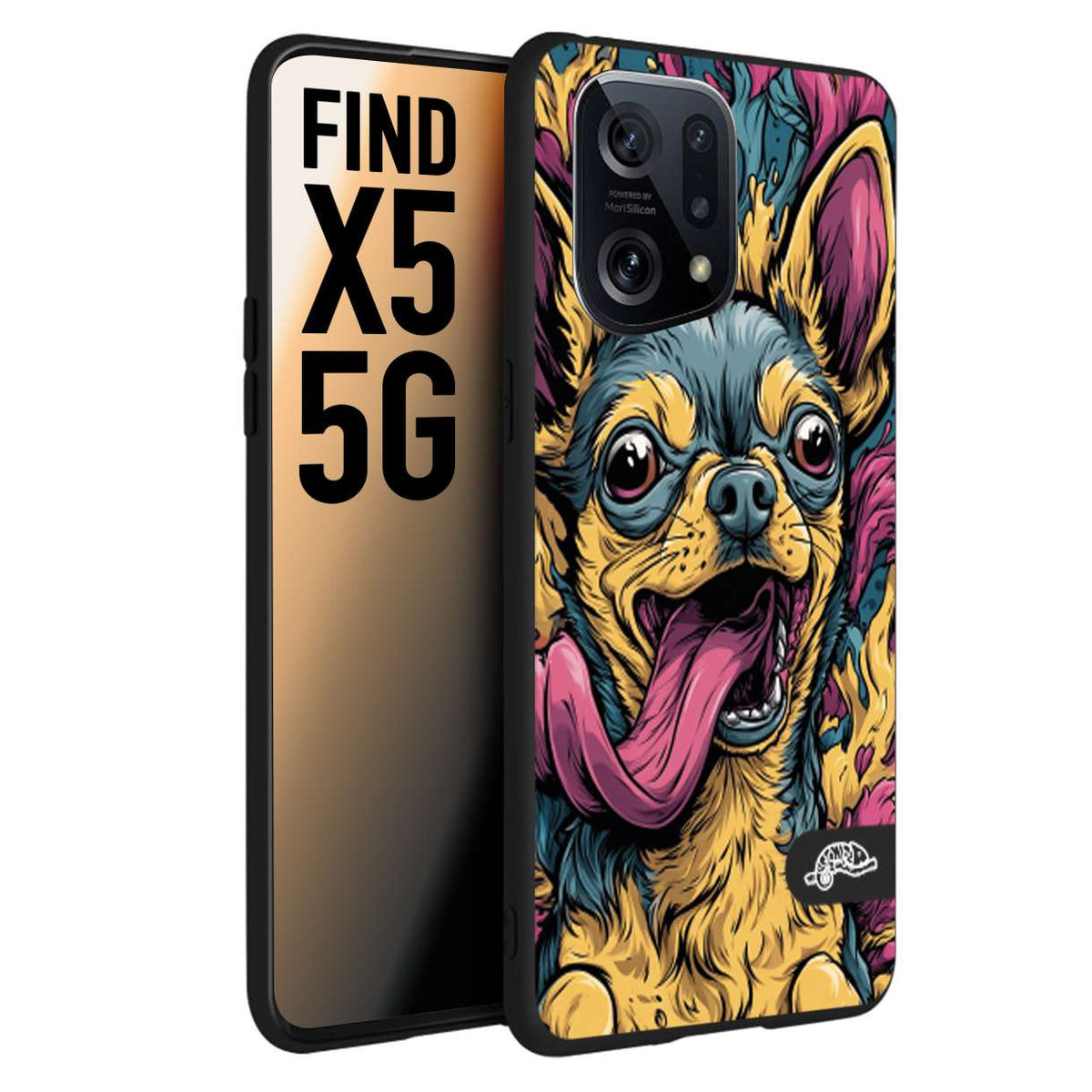 CUSTOMIZZA - Custodia cover nera morbida in tpu compatibile per Oppo Find X5 Chihuahua illustrazione cane pop art cane street art cartone animato