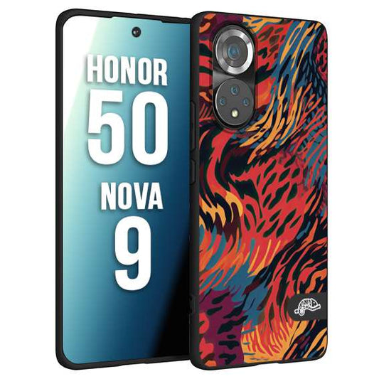 CUSTOMIZZA - Custodia cover nera morbida in tpu compatibile per Huawei Nova 9 - Honor 50 leopardato maculato tigrato colorata fiamme rossa blu arancione