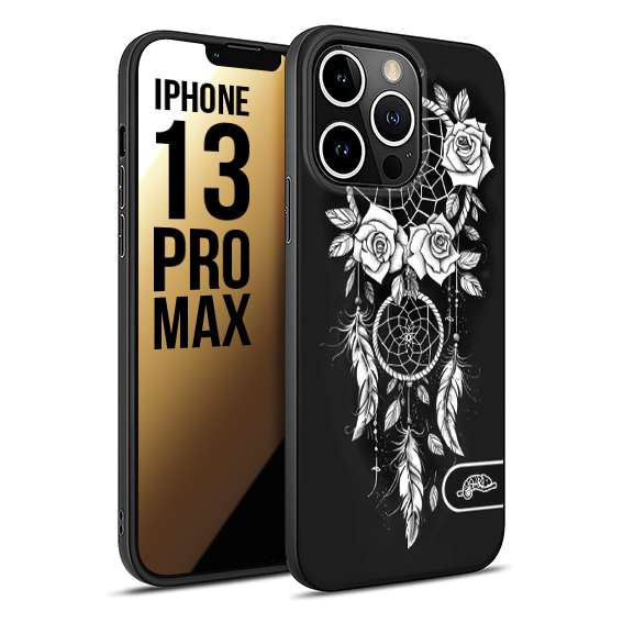 CUSTOMIZZA - Custodia cover nera morbida in tpu compatibile per iPhone 13 PRO MAX acchiappasogni dreamcatcher black and white bianco a rilievo disegnato tattoo tatuaggio