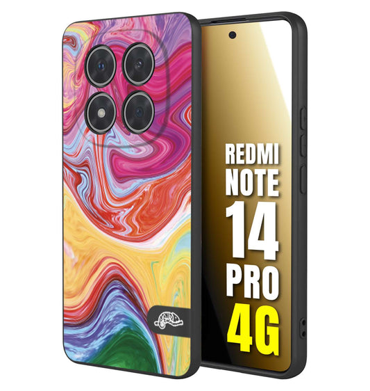 CUSTOMIZZA - Custodia cover nera morbida in tpu compatibile per Xiaomi Redmi Note 14 PRO 4G colorata fantasia vortice marmo onde verde fucsia gialla