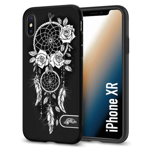 CUSTOMIZZA - Custodia cover nera morbida in tpu compatibile per iPhone Xr acchiappasogni dreamcatcher black and white bianco a rilievo disegnato tattoo tatuaggio