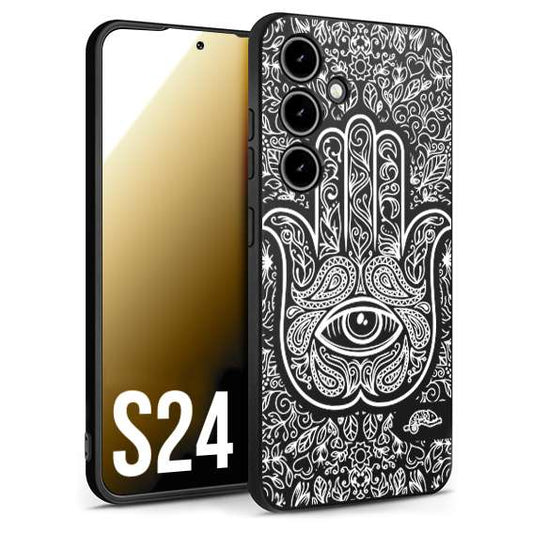 CUSTOMIZZA - Custodia cover nera morbida in tpu compatibile per Samsung S24 mano di fatima effetto rilievo mandala donna