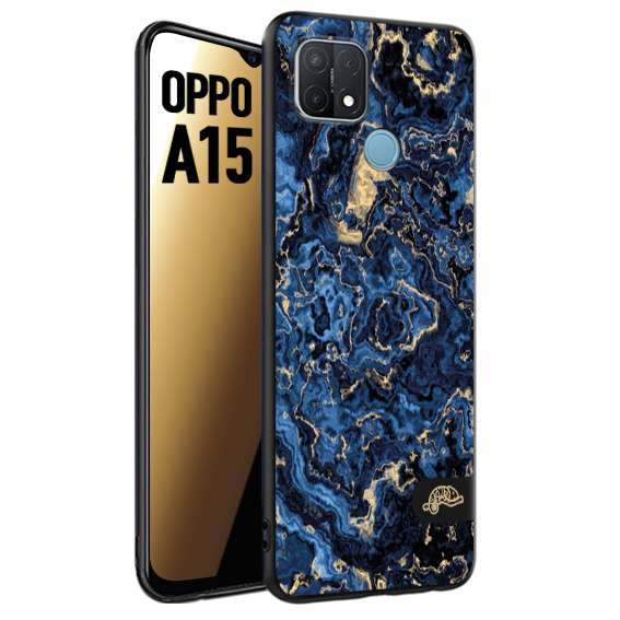 CUSTOMIZZA - Custodia cover nera morbida in tpu compatibile per Oppo A15 effetto marmo marble blu venature dorato psichedelico