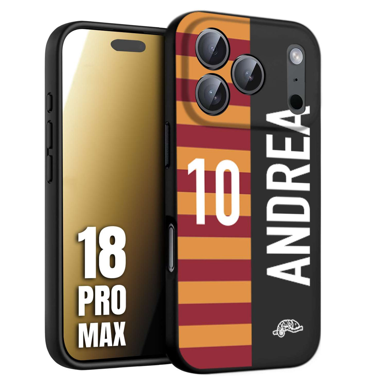 CUSTOMIZZA - Custodia cover nera morbida in tpu compatibile per iPhone 18 PRO MAX personalizzata calcio football nome e numero calciatori giallo rossi