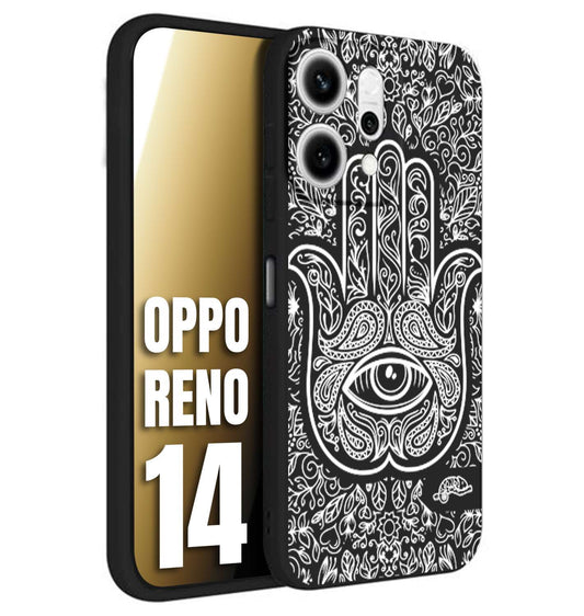 CUSTOMIZZA - Custodia cover nera morbida in tpu compatibile per Oppo Reno 14 mano di fatima effetto rilievo mandala donna