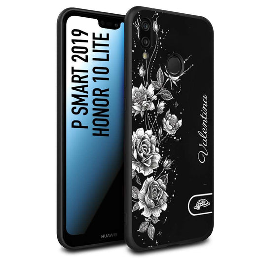 CUSTOMIZZA - Custodia cover nera morbida in tpu compatibile per Huawei P Smart 2019 a rilievo soft touch personalizzata nome rose fiori donna