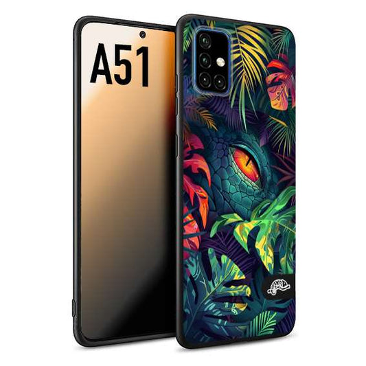 CUSTOMIZZA - Custodia cover nera morbida in tpu compatibile per Samsung A51 animali color giungla tropicale occhio di coccodrillo alligatore disegnato
