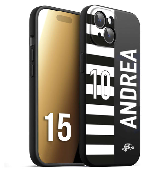 CUSTOMIZZA - Custodia cover nera morbida in tpu compatibile per iPhone 15 personalizzata calcio football nome e numero calciatori bianconera