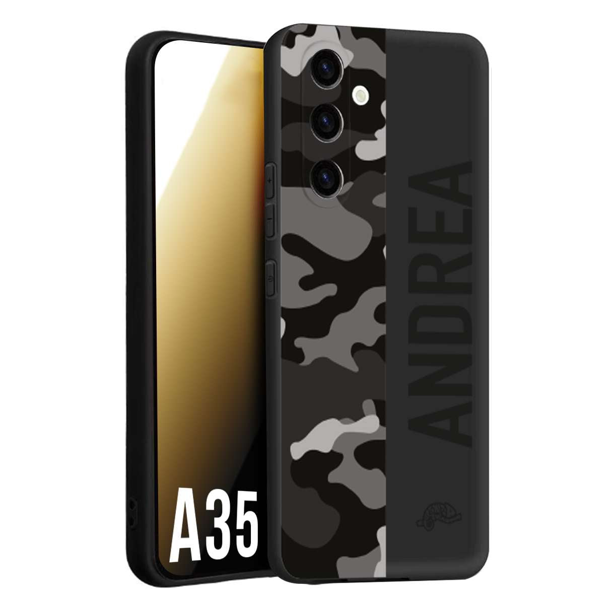 CUSTOMIZZA - Custodia cover nera morbida in tpu compatibile per Samsung A35 5G camouflage mimetico militare personalizzata nome