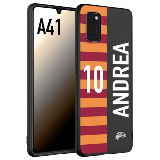 CUSTOMIZZA - Custodia cover nera morbida in tpu compatibile per Samsung A41 personalizzata calcio football nome e numero calciatori giallo rossi