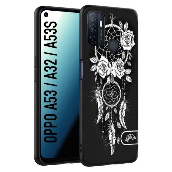 CUSTOMIZZA - Custodia cover nera morbida in tpu compatibile per Oppo A53 - A32 - A53S acchiappasogni dreamcatcher black and white bianco a rilievo disegnato tattoo tatuaggio