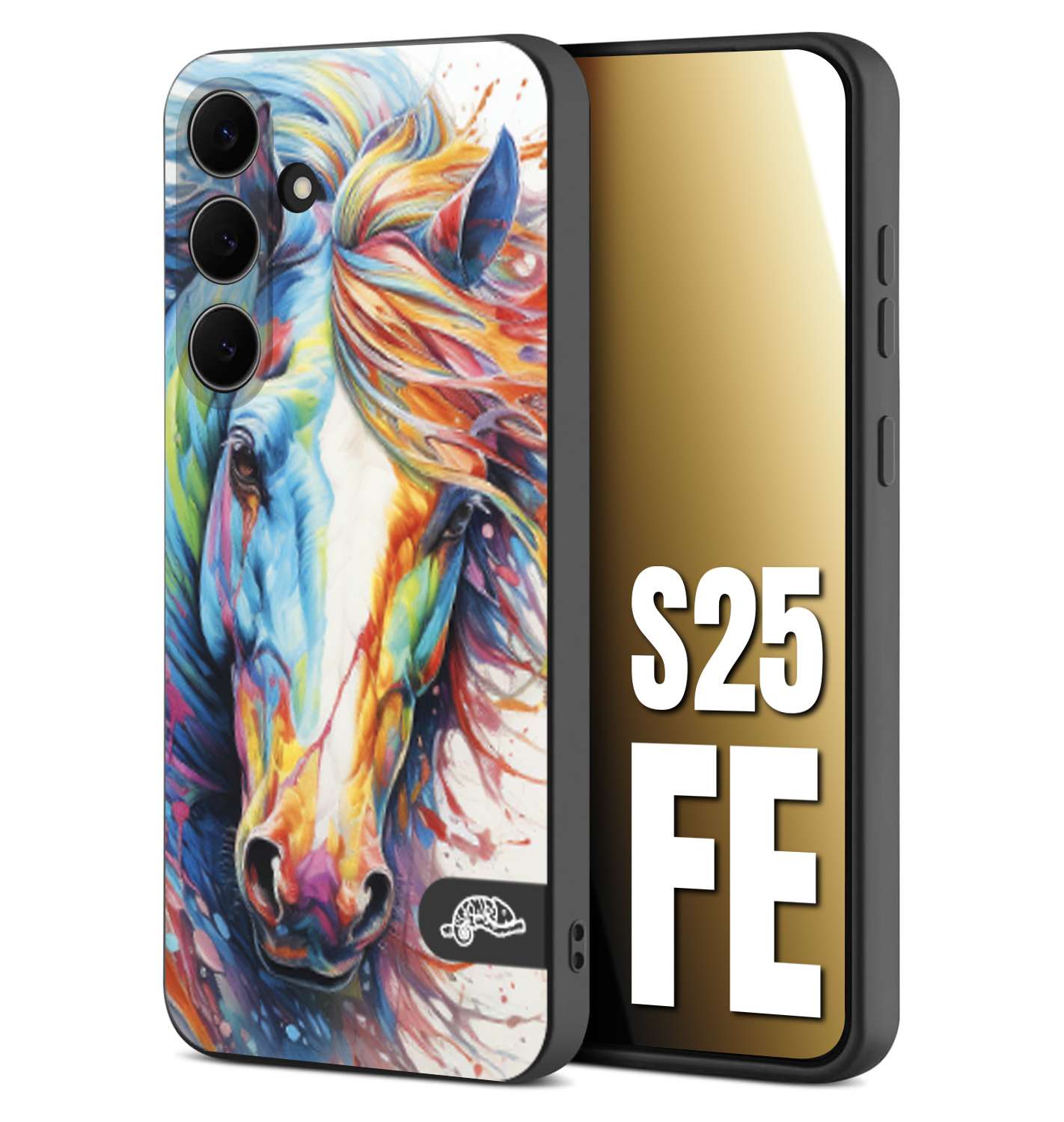 CUSTOMIZZA - Custodia cover nera morbida in tpu compatibile per Samsung S25 FE animali color cavallo horse viso colori vibranti disegnato schizzo