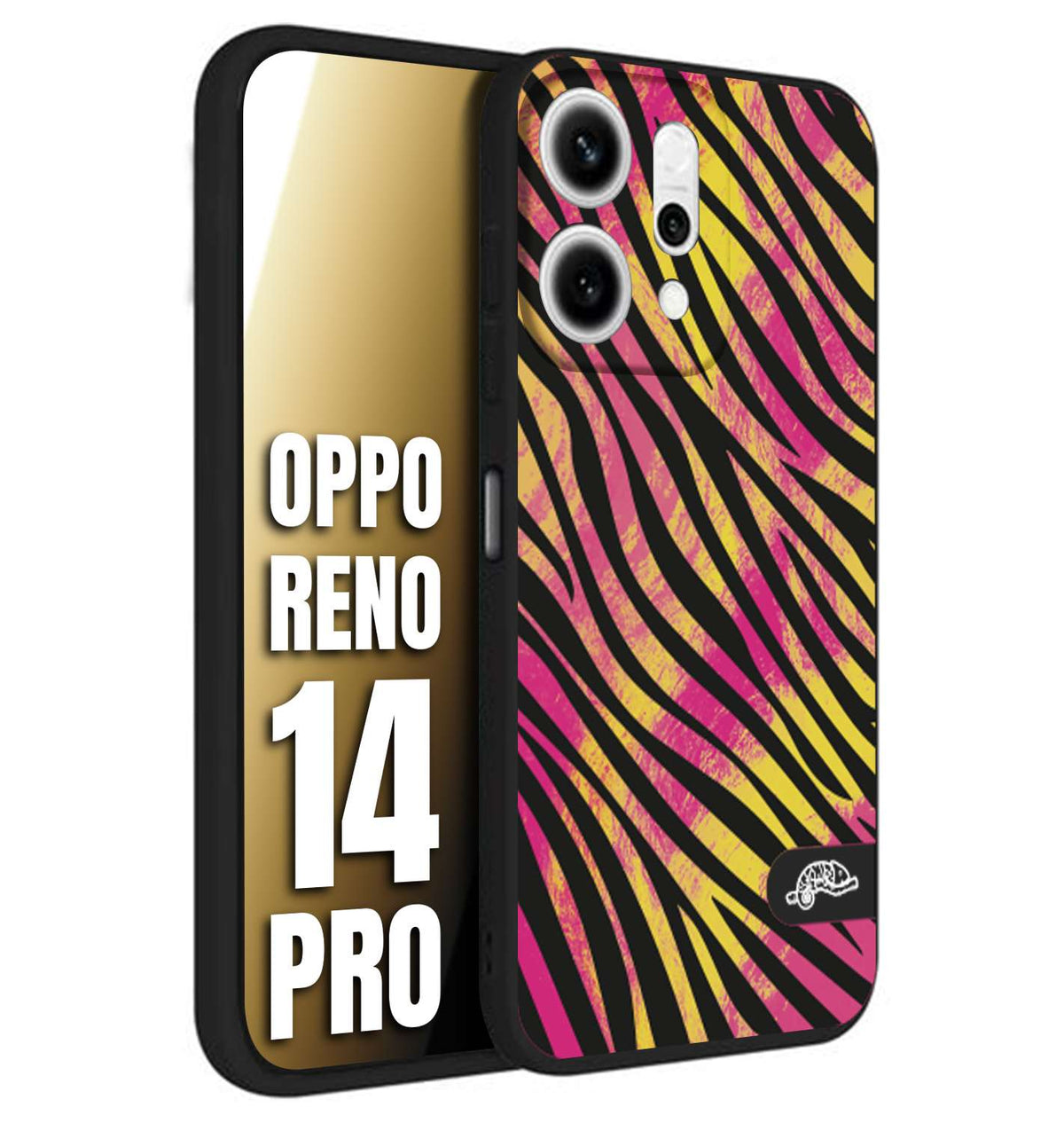 CUSTOMIZZA - Custodia cover nera morbida in tpu compatibile per Oppo Reno 14 PRO zebrata maculata a rilievo soft touch donna fucsia gialla