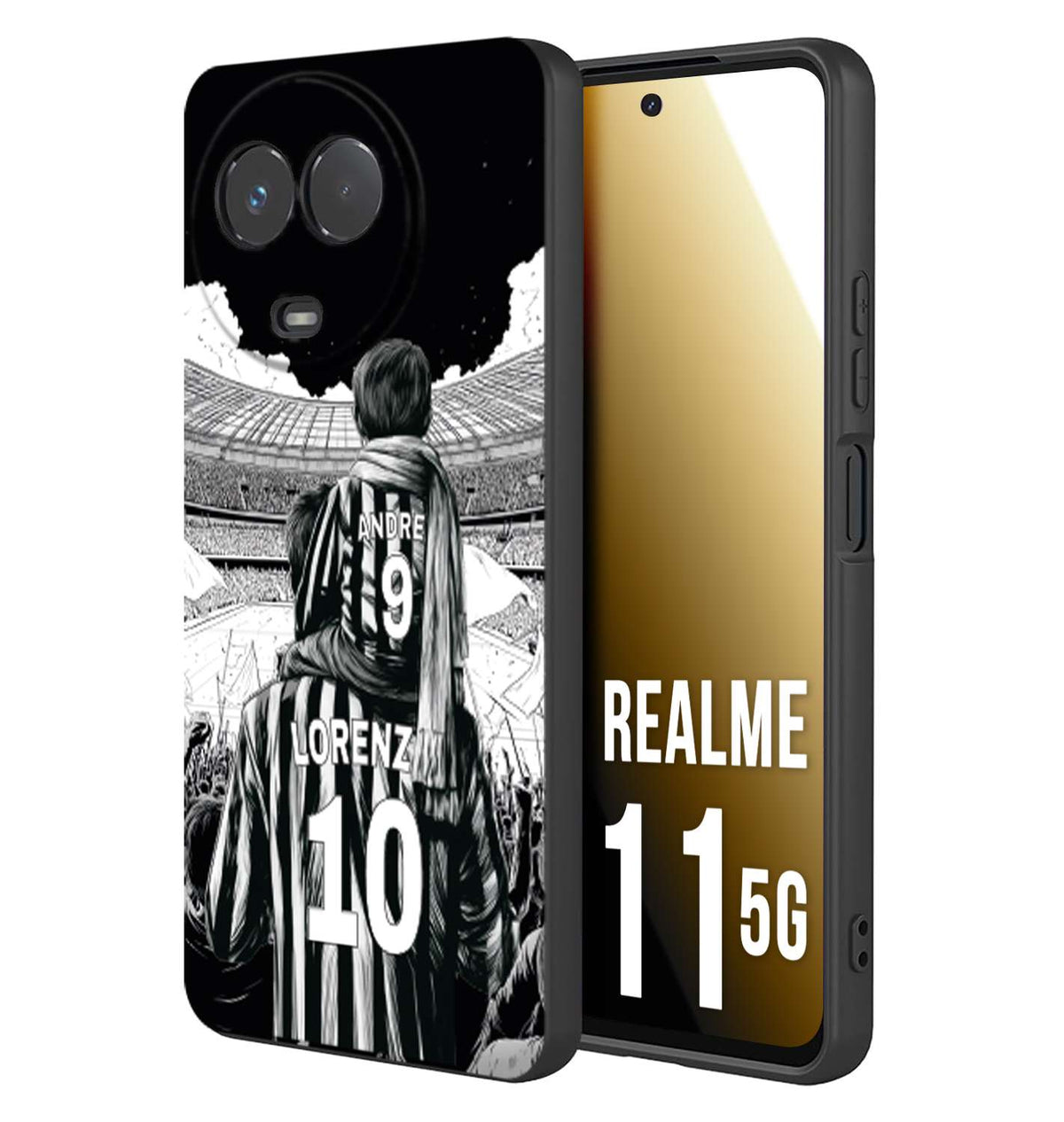 CUSTOMIZZA - Custodia cover nera morbida in tpu compatibile per Realme 11 5G personalizzata calcio football nome e numero calciatori bianconeri bianca e nera